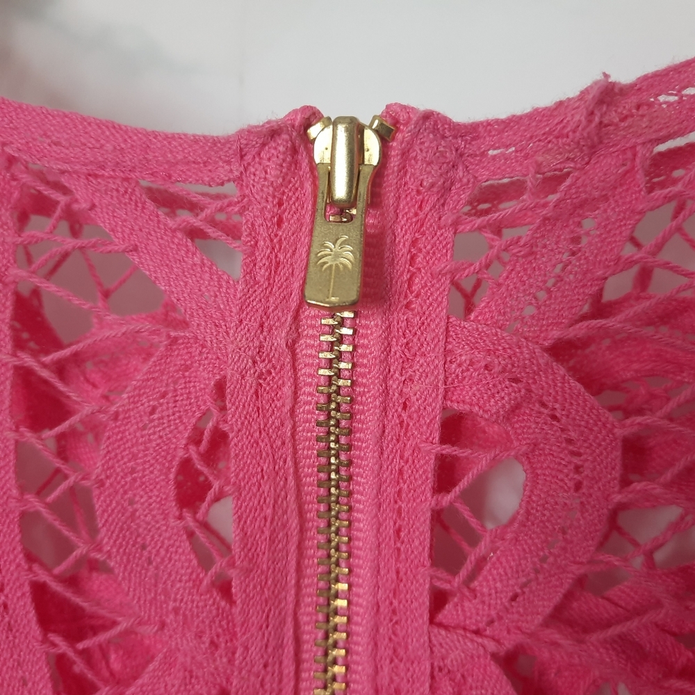 LILLY PULITZER Lace Cotton Dress MarieKate Scalloped Battenberg Pink NEW S - Picture 5 of 10